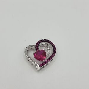 Sterling sliver ruby and CZ  gorgeous Heart pendent